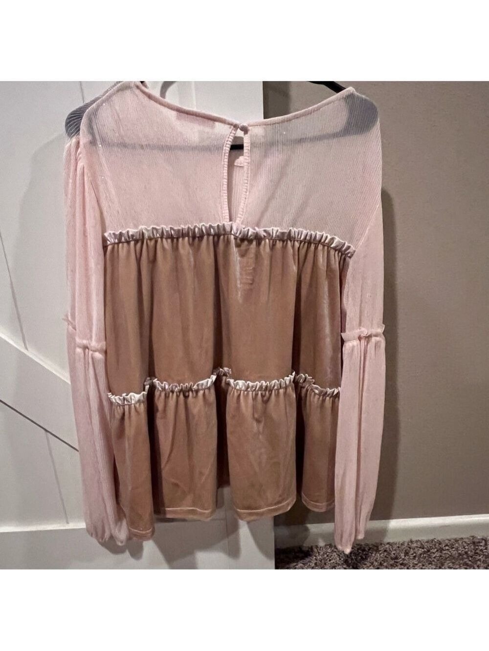 Sheer/Velvet Tan Layered Top - Picture 2 of 7